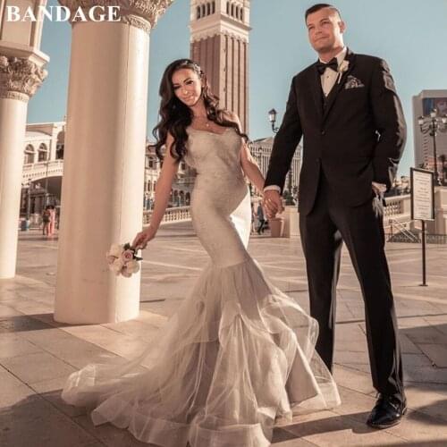 BANDAGE New Mermaid Bandage Dress Sexy Bodycon Dress V-Neck Bride Dress Spaghetti Straps Weeding Party Gowns De Noiva