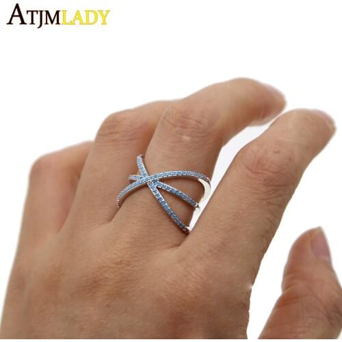 High quality Micro pave Cross Rings For Women Wedding hot fashion turquoises Ring blue stone delicate cris midi finger ring