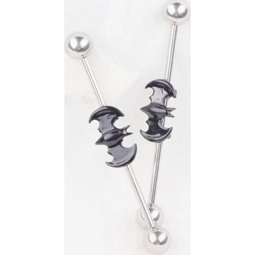 1 Piece 316L Surgical Stainless Steel 14G 38mm Ball Industrial Barbell Super Black Bat Cartilage Ear Piercing Helix Jewelry