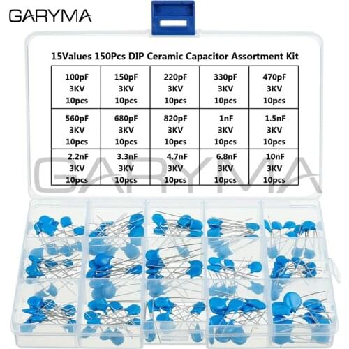 15Values 150Pcs 3KV 100pF-10nF High Voltage DIP Ceramic Capacitor Assortment Kit