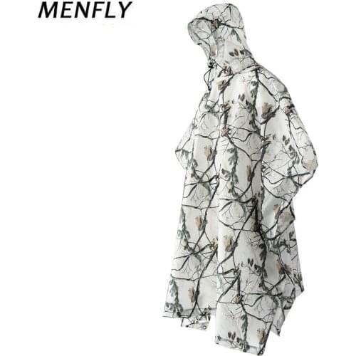 MENFLY White Camouflage Raincoat Outdoor Hiking Cycling Raincoat Jacket Laminated Poncho Mask Snow Photography Observation Suit