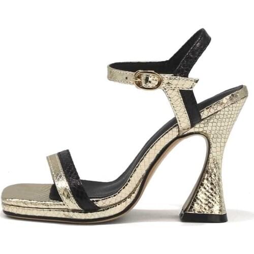 Summer Women Clear Heels Sandals Fashion Sexy Silver Gold New Square head Square head Buckle Stilettos heels Consice 34-42
