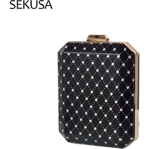 Elegant Printed Box Party Clutch Fashion Women Purses and Handbags Designer Black Wedding Evenig Bag Mini Crossbody Bag Leather