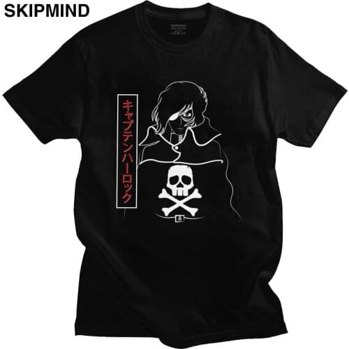 Space Pirate Captain Harlock Tshirt Men Pure Cotton Manga Anime Tee Shirts Round Neck Short Sleeved Summer T-shirt Merch Gift