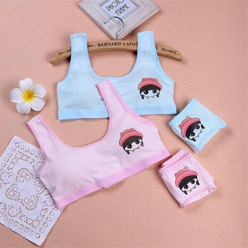 New Lovely Bra Girls Underwear Cotton Bra Vest +Briefs Sets Children Underclothes Sport Undies Bustier Crop Top wholesale