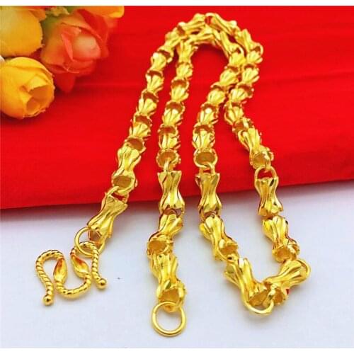 FASHION LUXURY MENS NECKLACE 14K GOLD JEWELRY FOR WEDDING ENGAGEMENT ANNIVERSARY YELLOW GOLD BONE BAMBOO CHAIN NECKLACE GIFTS