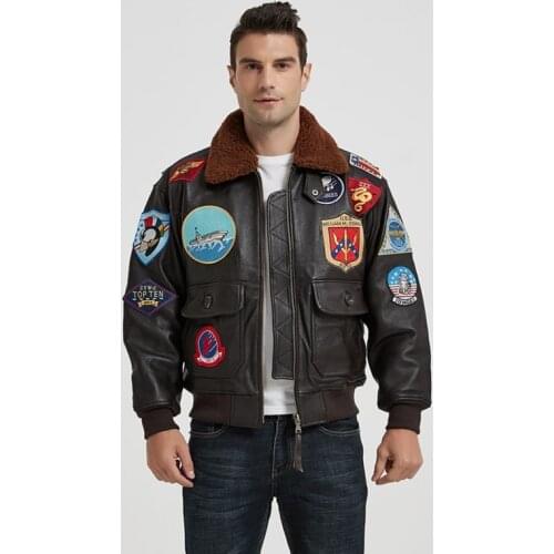 2020 New Men A2 Pilot Jacket Men Wool Collar Europe Size Real Thick Cowhide Multi-label Military Aviator Cowhide Winter Coats