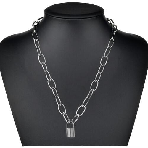 Rock Choker Lock Necklace Layered Chain On The Neck With Lock Punk Jewelry Mujer Key Padlock Pendant Necklace For Women Gift