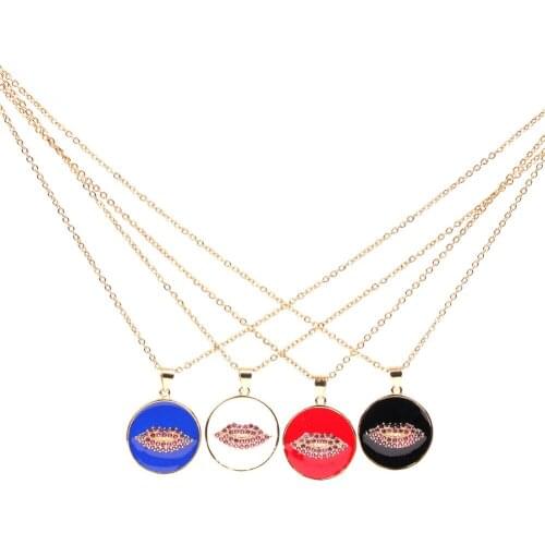 EYIKA New Design Red Lips Pendant Enamel Necklace with Stainless Steel O-Chain Mix Color Zircon ожерелье Women Jewelry for gift