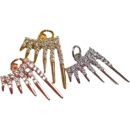 5pcs Angel Wings Charm Pendant Zircon Wing Charm Angel Wing Pendant Real Gold Plated Brass Wing Pendant For Necklaces Jewelry Y