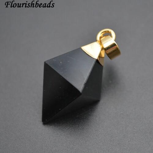 Natural Black Obsidian Rhombus Pyramid Stone Point Pendants fit Necklace making 5pc Per Lot