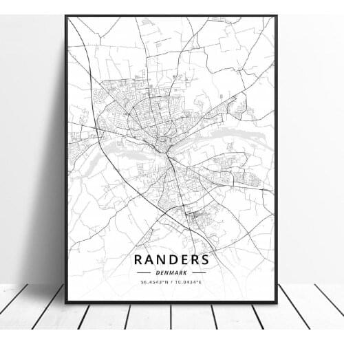 Randers Copenhagen Kolding Aalborg Randers Demark Canvas Art Map Poster