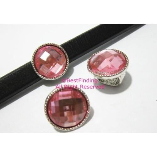 Pink rhinestone licorice leather findings 10x6mm Licorice leather slider