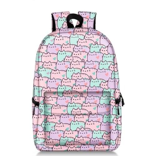 Pusheen Cat Printing Backpack Anime Kawaii Bag Schoolbag Backpack Nylon Travel Rucksacks Cartoon School Bags for Teenage Girls