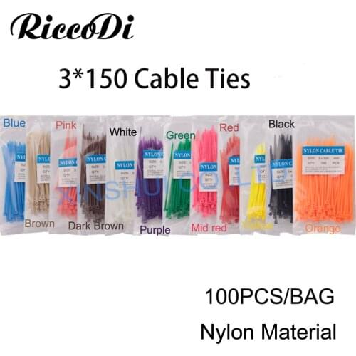 100Pcs/pack 3*150 High Quality width 2.5mm White BLack Self-locking Plastic Nylon Cable Ties,Wire Zip Tie