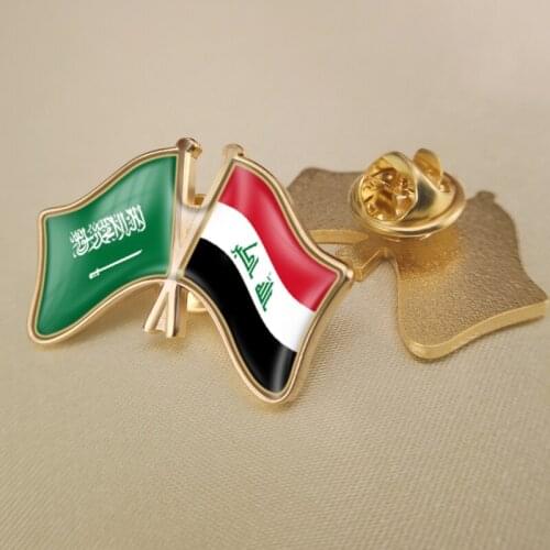 Saudi Arabia and Iraq Crossed Double Friendship Flags Lapel Pins Brooch Badges