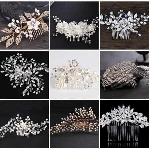 Handmade Crystal Hair Combs Wedding Hair Accessories Pearl Bridal Comb Hair Decoration Head Wear Rhinestone Shiny Hair Ornament