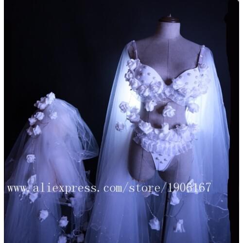 Led Luminous Dance Bikini Suit Music Festival Singer Led Light Up Ballroom Costume Nightclub Wedding Led Lighting Headdress