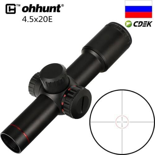 Tactical Ohhunt 4.5x20E Compact Hunting Rifle Scope Red Illuminated Glass Etched Reticle Riflescope With Flip-open Lens Caps