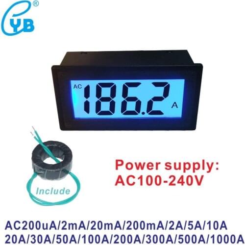 YB5135DB LCD Digital AC Current Meter AC 200uA 200mA 20mA 2A Ampere Meter 10A 50A 100A 200A 500A 1000A Power Supply AC 220V 240V