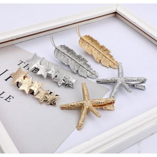 EASYA 4 Colors Large Leaf Feather Barrettes Hair Ornaments Women Girls Metal Hair Pin Clips Accessories Jewelry