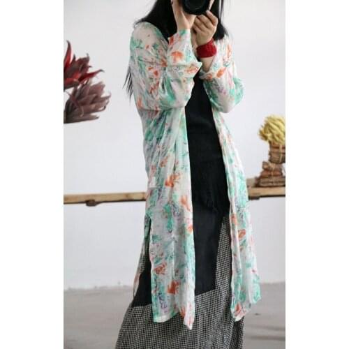 Women Summer Print Irregular Length Jacket Outwear Tops Female Thin Sunscreen Coat Female 2021 Thin Topcoat Printed Vintage
