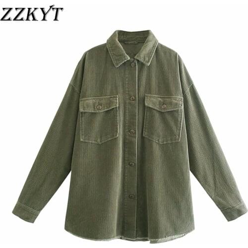 ZZKYT 2021 Women Autumn Vintage Solid Pockets Jacket Coat Fashion Lapel Collar Long Sleeve Button Outerwear Casual Chic Tops