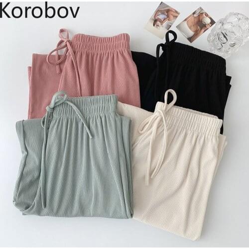 Korobov Preppy Style Solid Women Pants 2021 New Korean High Waist Women Wide Lag Pants Harajuku Streetwear Female Trousers