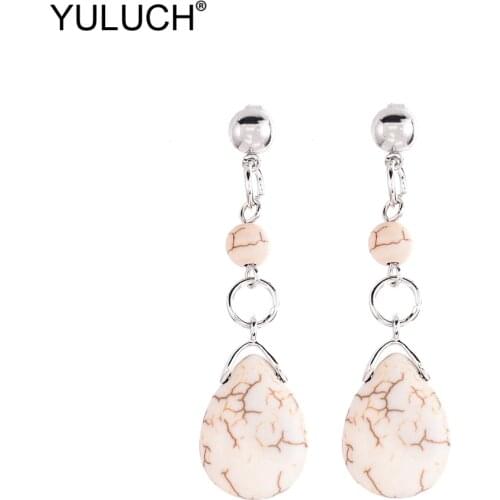 YULUCH Summer Beach Water Drop Natural Stone Fashion Stud Earrings For Lady Bohemian Boho Long Pompom Pom Pom Earrings For Party