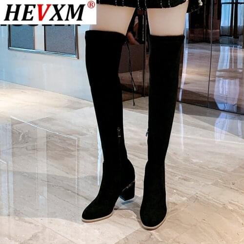 2020 Fashion Women Boots Winter Over The Knee Heels Quality Suede Long Comfort Square Botines Mujer Thigh High Boots