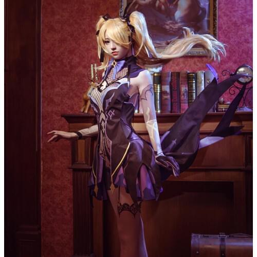 Anime Genshin Impact Fischl Cosplay Costume Game Suit Purple Lovely Uniform Halloween Party Outfit For Women Girls Custom Made