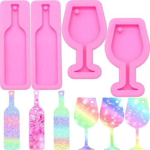 1/2PCS Silicone Wine Bottle Keychain Mold Fondant Cup Pendant Mold with Hole For DIY Baking Crafting Cake Topper Decoration