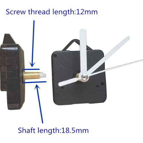 1 pcs 18mm shaft Quartz Wall Clock Movement DIY Clock Mechanism Parts Classic Hanging Black Clock Movement white short hands