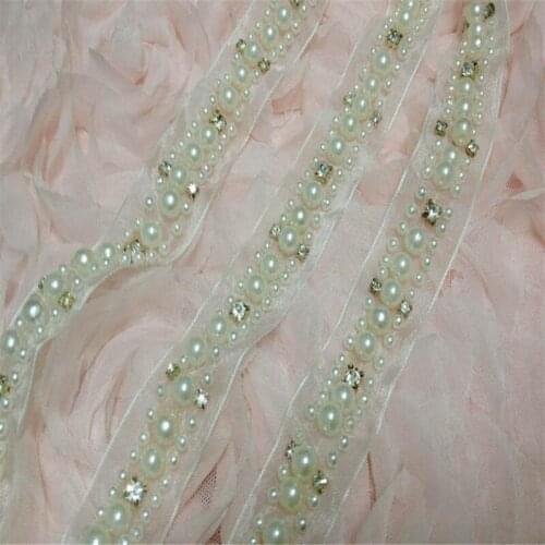 1 yard white Beaded Lace Trim Tape Fabric Ribbon DIY Collar Sewing Garment Headdress materials