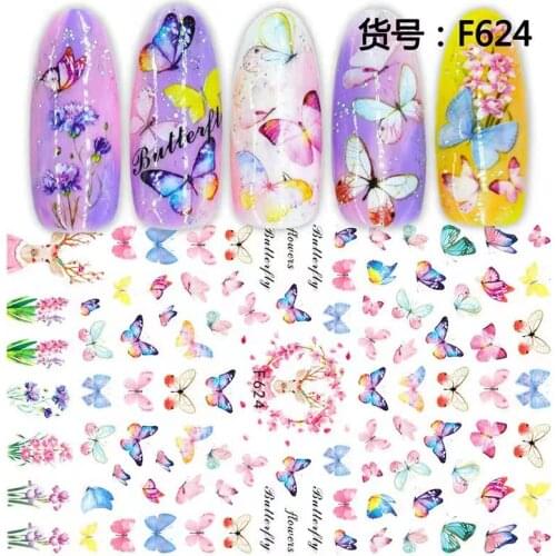10PCS Colorful Butterfly Bouquet Nail Sticker 3D English Blue Rose Flower Fawn Leaf Nail Art Deco Applique F678-F680