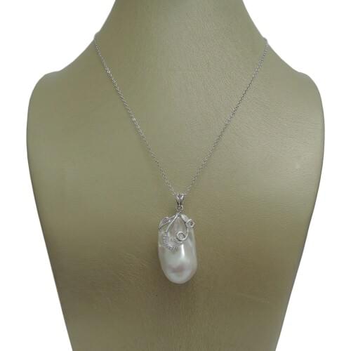 100% nature freshwater pearl pendant,big baroque shape,925 silver chain-18 inch length