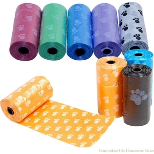 15 Bags in 1 Roll Degradable Pet Dog Waste Poop Bag With Printing Doggy Bag for Cat Dog