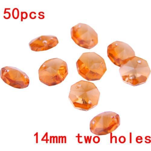 Orange Red 50pcs 2 Holes Glass Crystal Octagon Beads 14mm Octagon Beads With Pendant, Crystal Prism Pendnat, Crystal Decoration
