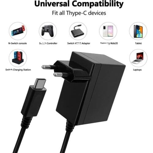 AC 100-240V DC 5V Power Supply Switch Button Power Adapter Charger Micro USB Type-C Port Cable Power Supply for NS switch lite