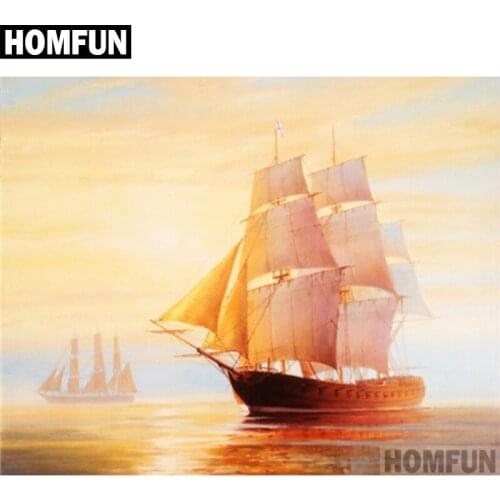 HOMFUN Full Square/Round Drill 5D DIY Diamond Painting "Ocean sailing" Embroidery Cross Stitch 5D Home Decor Gift A06045
