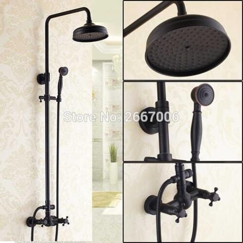 Free shipping Hotel Oil Rubbed Bronze Shower Faucet With Rain Shower Head Bathroom Wall Mounted Blackened Shower Set China GI273