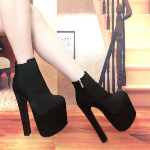 Faux Leather Cowboy Ankle Boots Women super High Heels platform Boots party club dancing shoes woman high18cm