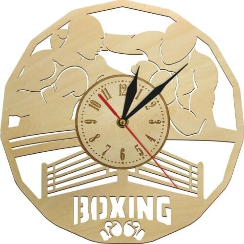 Wood Wall Clock With Boxers Sportsman Lovers Quiet Sweep Quartz Home Decor Boxing Fighting Competition Scrappers Gifts