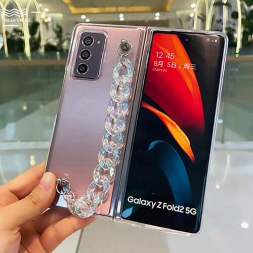 DIY Portable Laser Crystal Hand Chain Bracelet Case Cover For Samsung Galaxy Z FOLD 2 3 W21 5G Fashion Cute Transparent Case