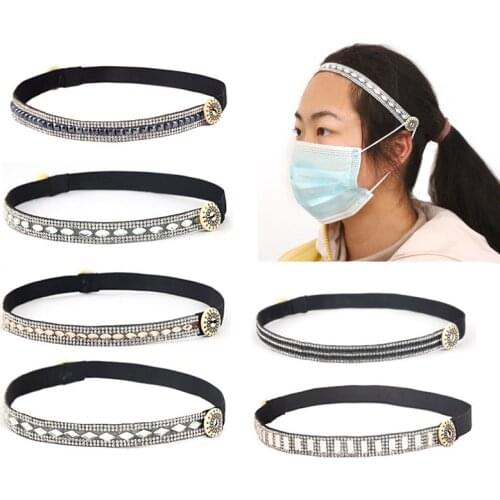 Elastic Women Ear Proof Buttons Rhinestone Headbands Handmade Crystal Korean Hairbands Simple Sports Easy Hair Hoop Accessories