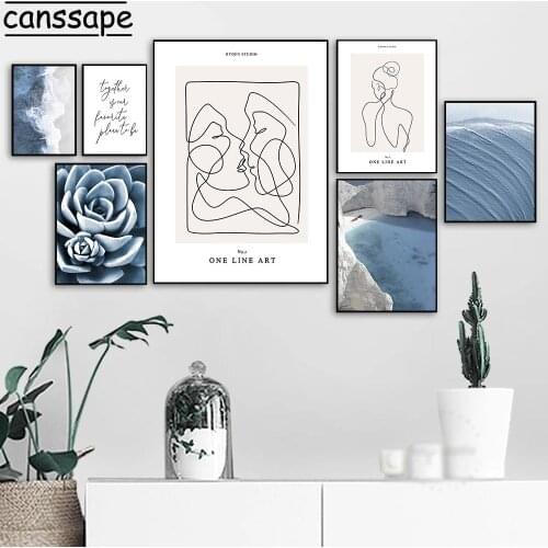 Abstract Art Poster Lines Paintings Succulent Plant Prints Sea Posters Nordic Canvas Painting Modern Wall Pictures Home Decor