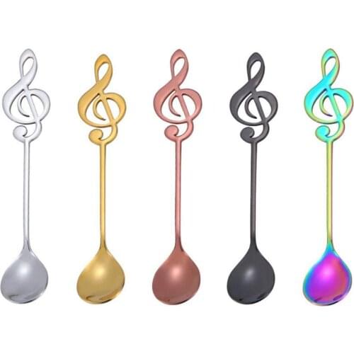 Hot YO-5 Pcs Stainless Steel Spoon Coffee Note Shape Music Theme Tea Stirring Spoon Small Ice Cream Dessert Scoop Creative Flatw