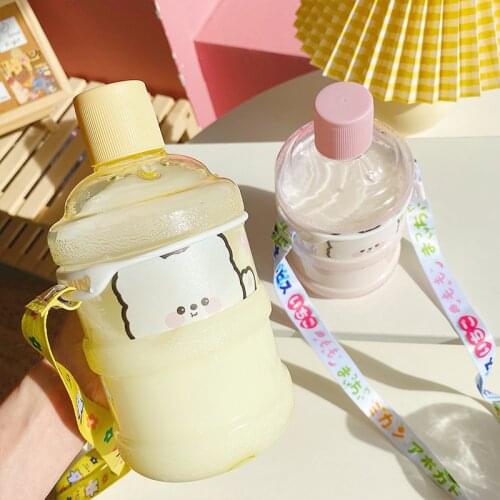 IINS Simple Large Capacity Plastic Messenger Water Bottle Creative Personality Cute Cartoon Girl Heart Cup Student Water Bottle