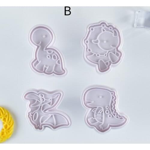 Fondant Embosser Die 4Pcs/Set Cake Decorating Tools Plastic Cookie Cutter Stamp Kitchen Accessories Reusable Dinosaur Pattern