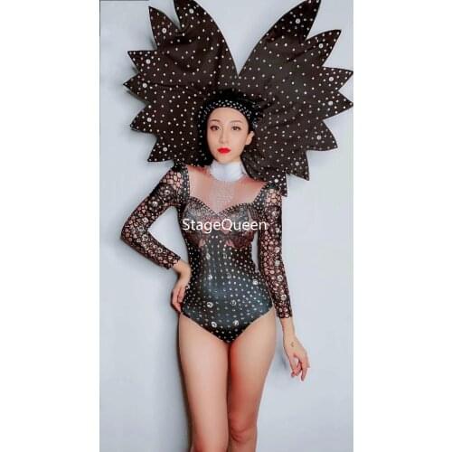 Jumpsuit Dj Rhinestones One Piece Bodysuit Costume Printed epaulettes tassel stretch adult stage costume Outfit Singer clothing